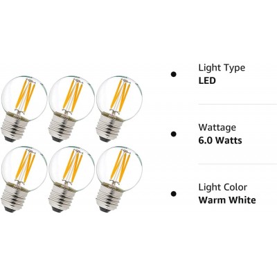 E26 Edison LED Dimmable Bulbs G16.5 Light (6 Pack) 6W Warm 2700K for Wall Sconce Fixture