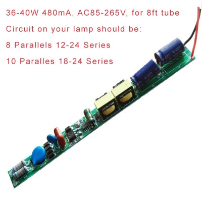 LED driver, AC to DC power supply, 8w-40w, for 2ft, 3ft, 4ft, 5ft, 8ft tube lamps, built-in surge protection