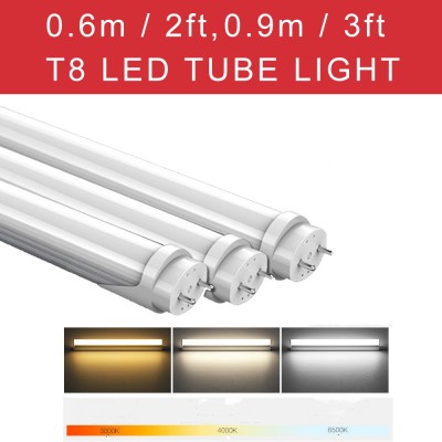 HMINLED T8 0.6m/2ft, 0.9m/3ft 3000K 4000K 6500K LED Tube Milky Clear
