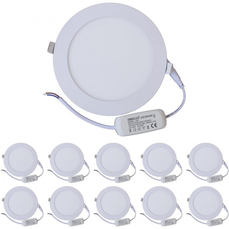 HMINLED LED Recessed Round Light 6000K 6'' 12W with Driver, 10 PACK